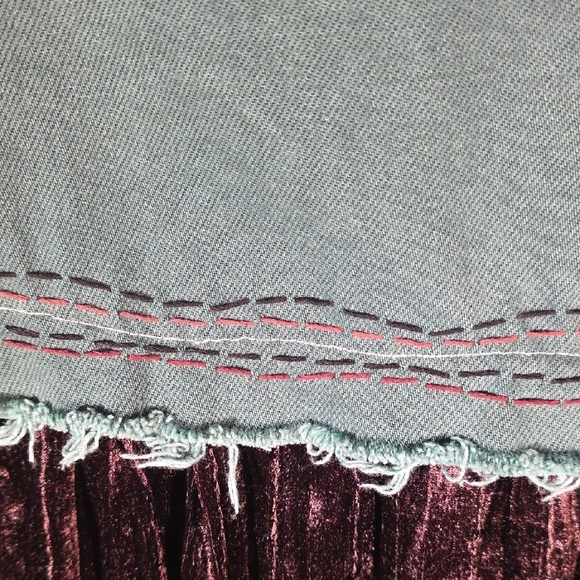 Upcycled We The Free Green Patchwork Skirt with Velvet Hem Size 10/12 - Picture 12 of 16